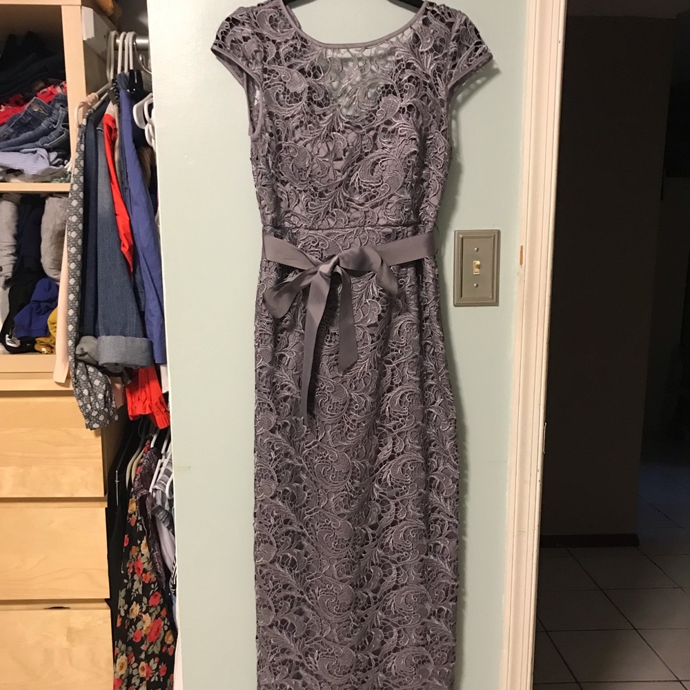 Adrianna Papell Cap Sleeve Lace Evening Gown